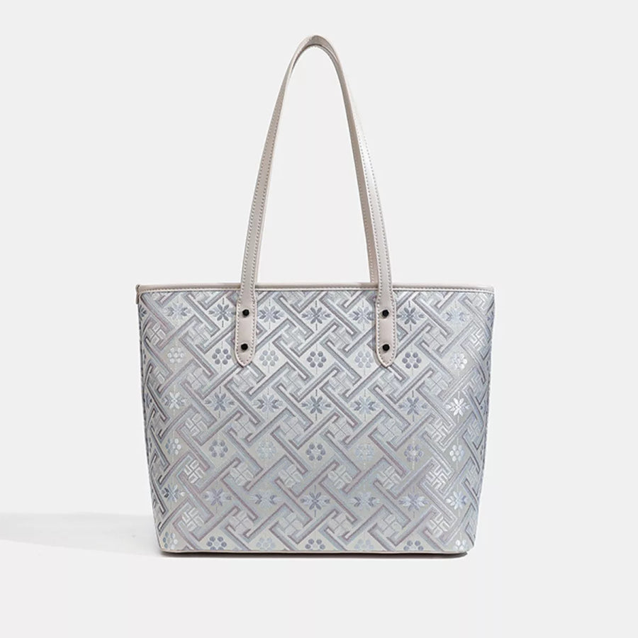 Geometric Pattern Tote Bag Light Blue / One Size Apparel and Accessories