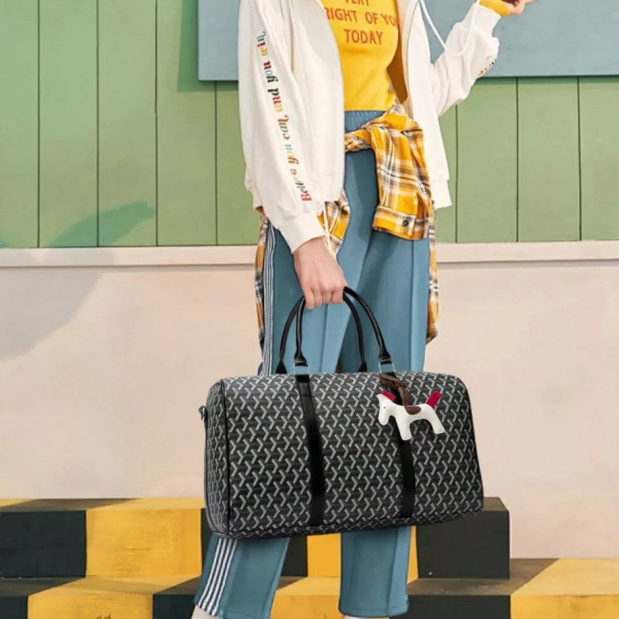 Geometric Pattern Travel Duffle Bag Black / onesize Apparel and Accessories