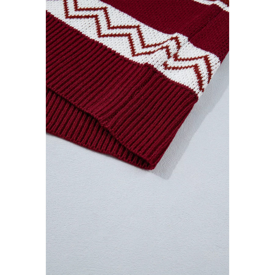 Geometric Pattern Zip-Up Knit Long Sleeve Regular Fit Cardigan Apparel and Accessories