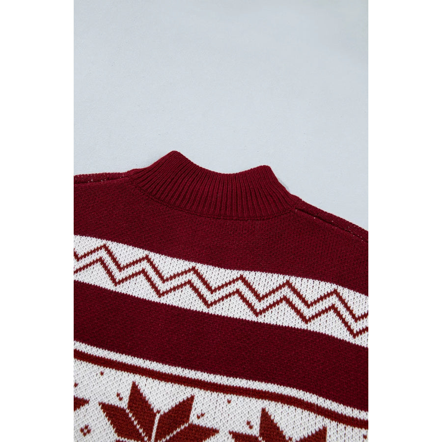 Geometric Pattern Zip-Up Knit Long Sleeve Regular Fit Cardigan Apparel and Accessories