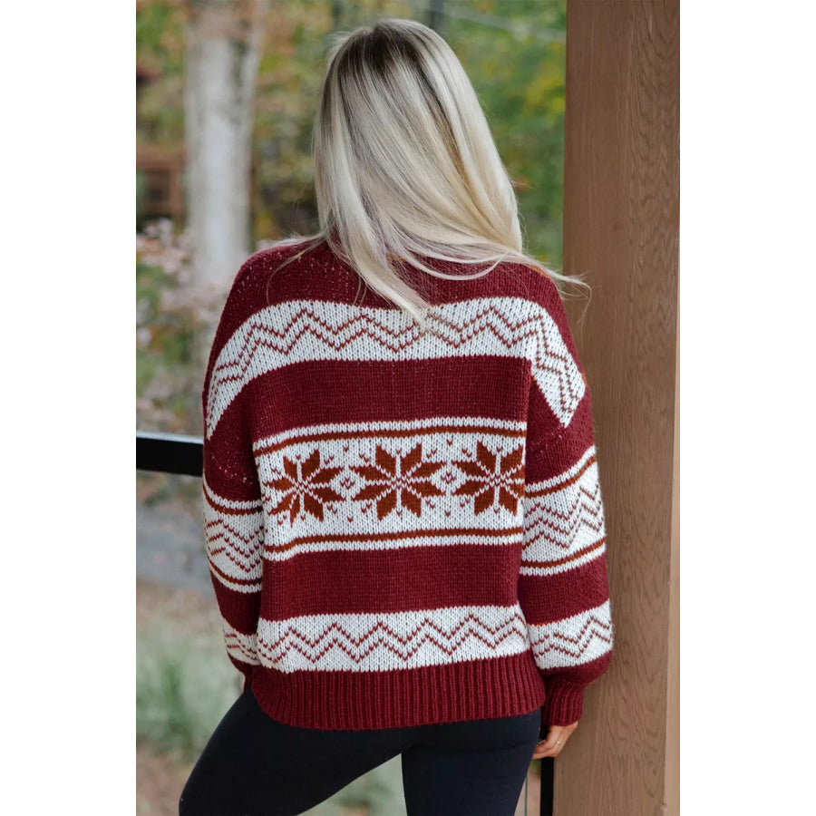 Geometric Pattern Zip-Up Knit Long Sleeve Regular Fit Cardigan Apparel and Accessories