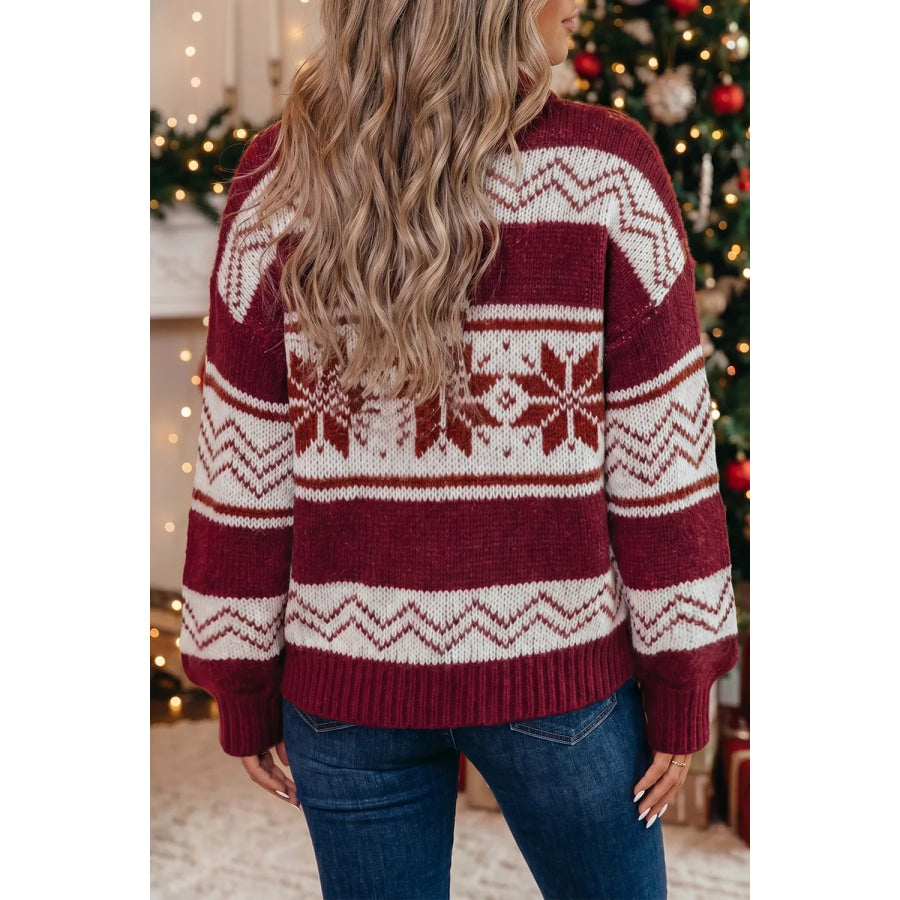 Geometric Pattern Zip-Up Knit Long Sleeve Regular Fit Cardigan Apparel and Accessories