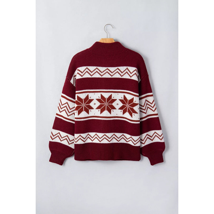 Geometric Pattern Zip-Up Knit Long Sleeve Regular Fit Cardigan Apparel and Accessories