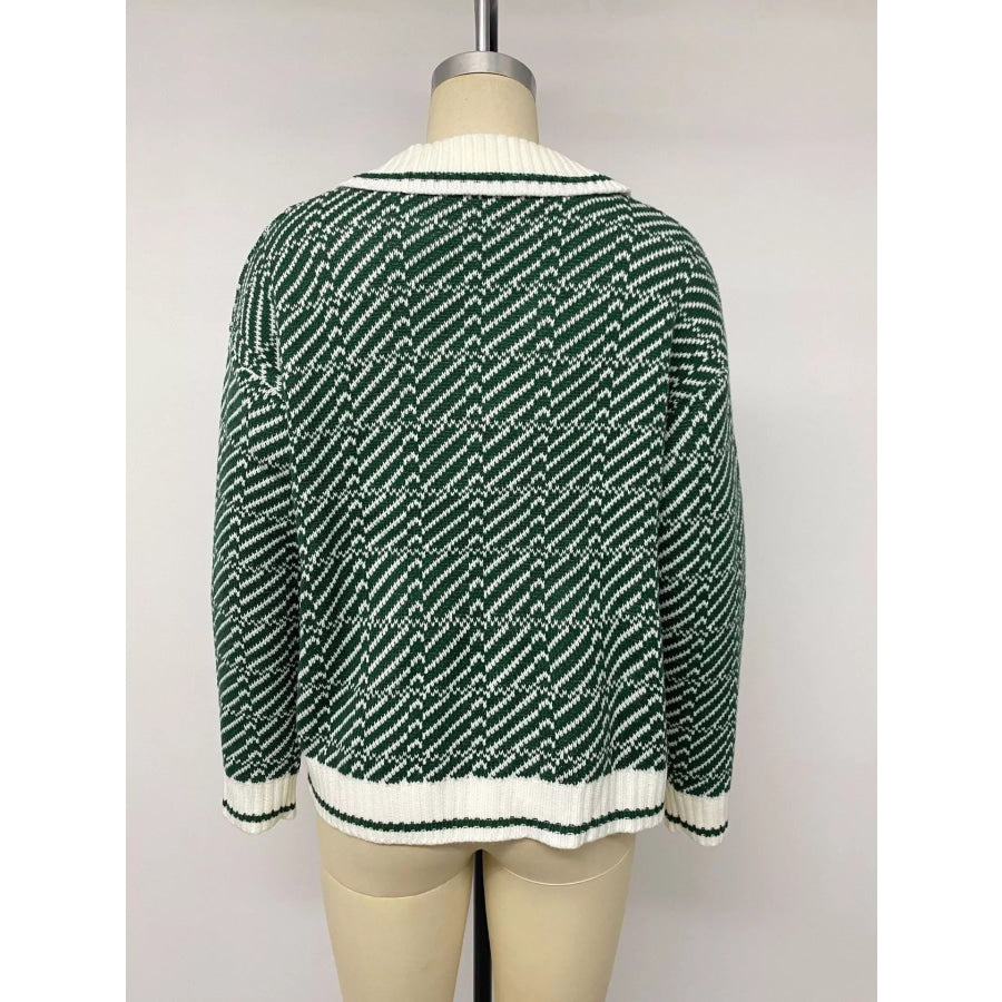 Geometric Patterned Collared Sweater Apparel and Accessories
