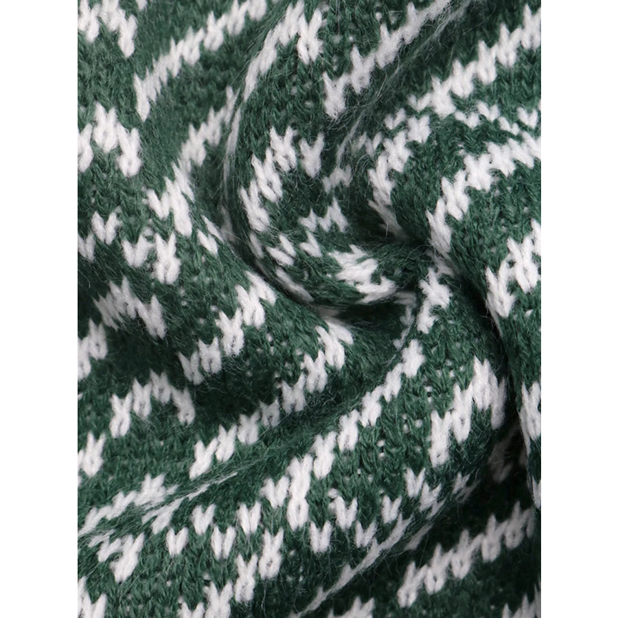 Geometric Patterned Collared Sweater Apparel and Accessories