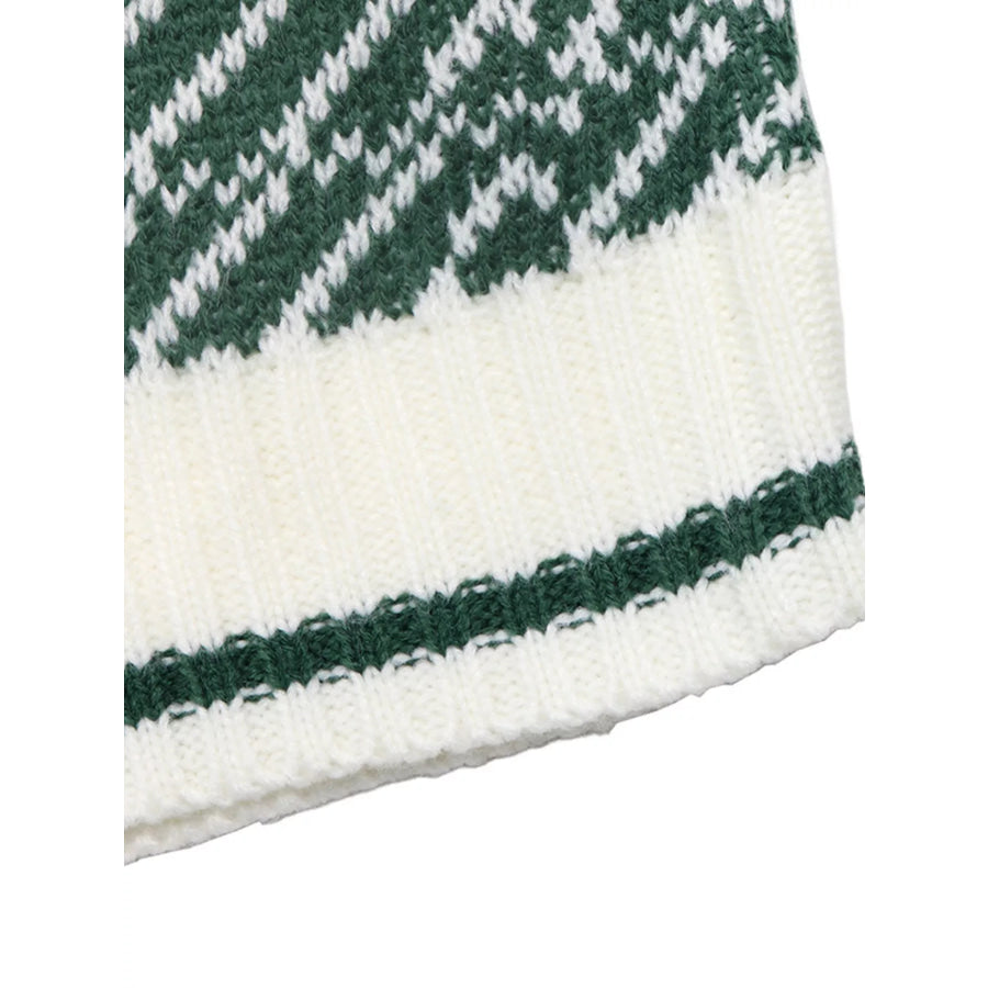 Geometric Patterned Collared Sweater Apparel and Accessories