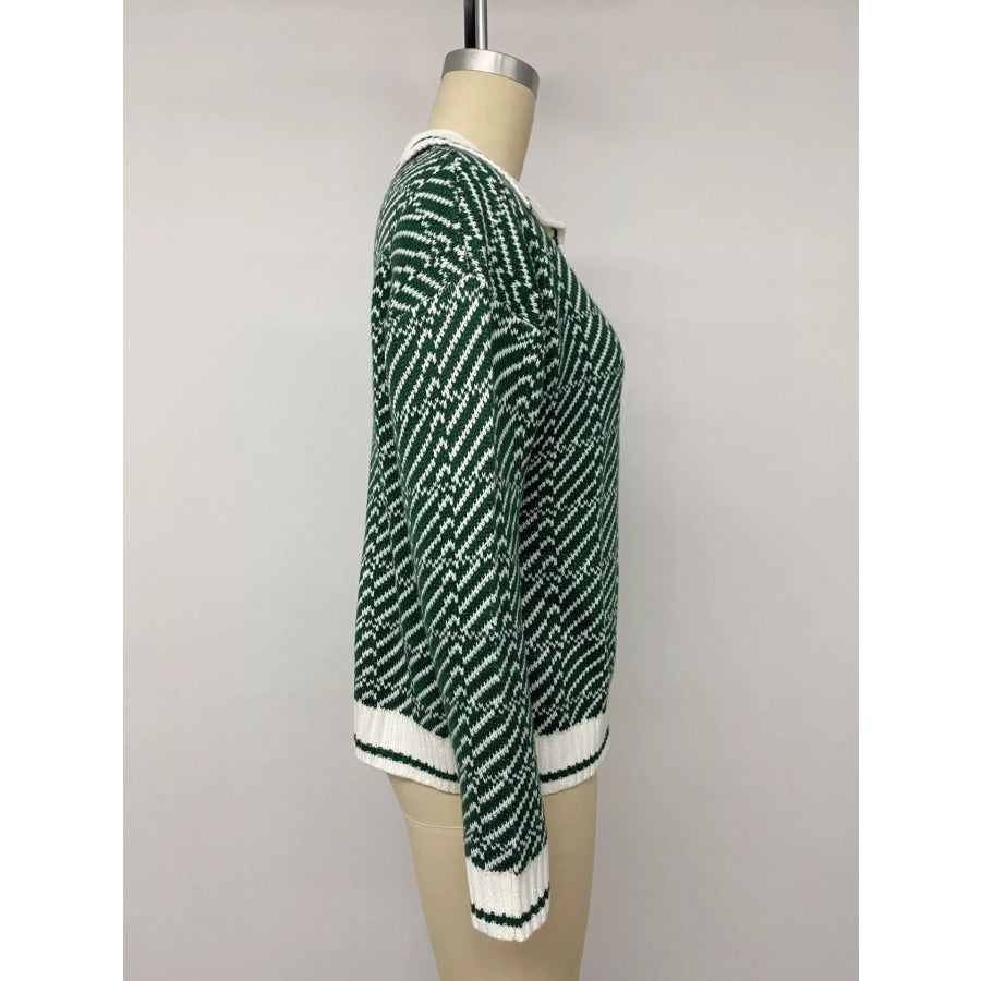 Geometric Patterned Collared Sweater Apparel and Accessories