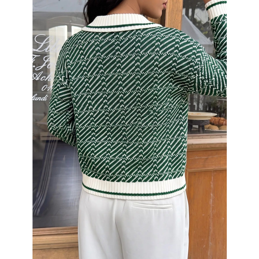 Geometric Patterned Collared Sweater Apparel and Accessories