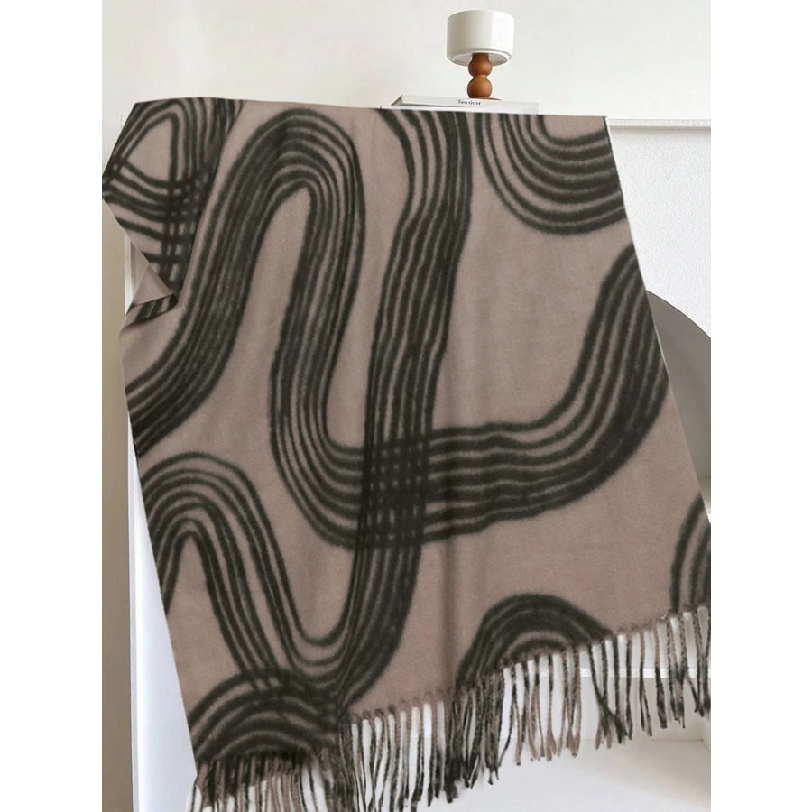 Geometric Patterned Fringe Scarf Apparel and Accessories