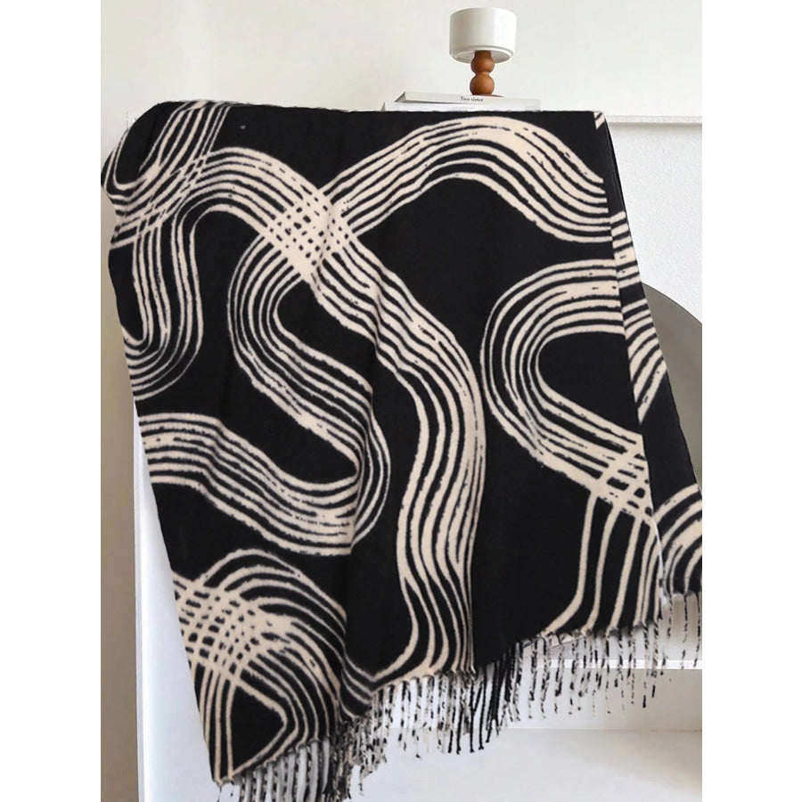Geometric Patterned Fringe Scarf Apparel and Accessories