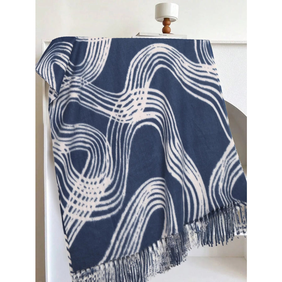 Geometric Patterned Fringe Scarf Blue / One Size Apparel and Accessories