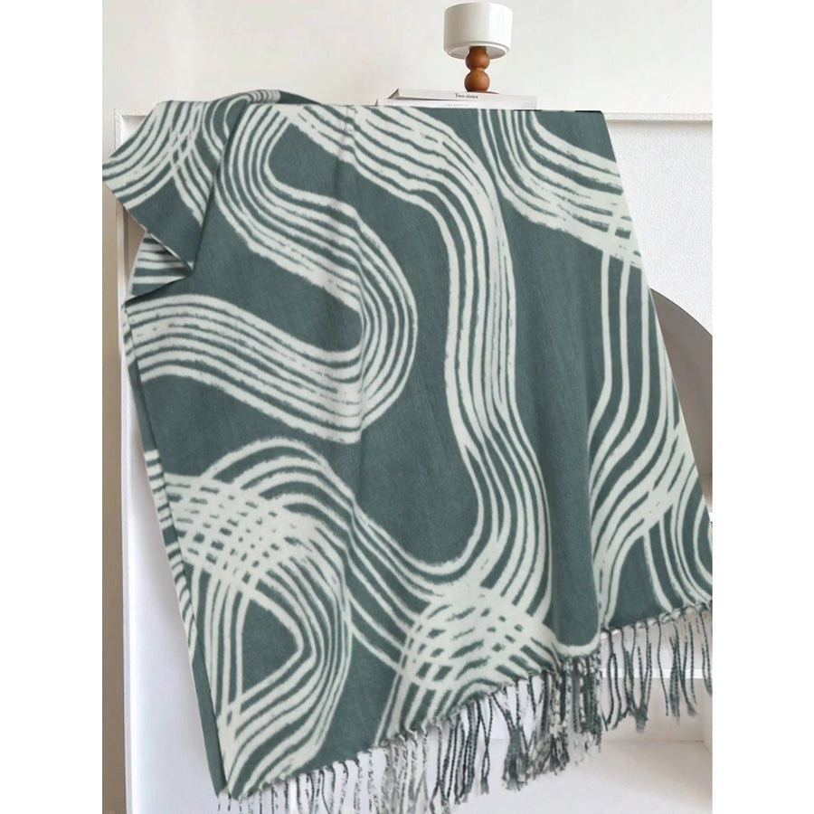 Geometric Patterned Fringe Scarf Green / One Size Apparel and Accessories