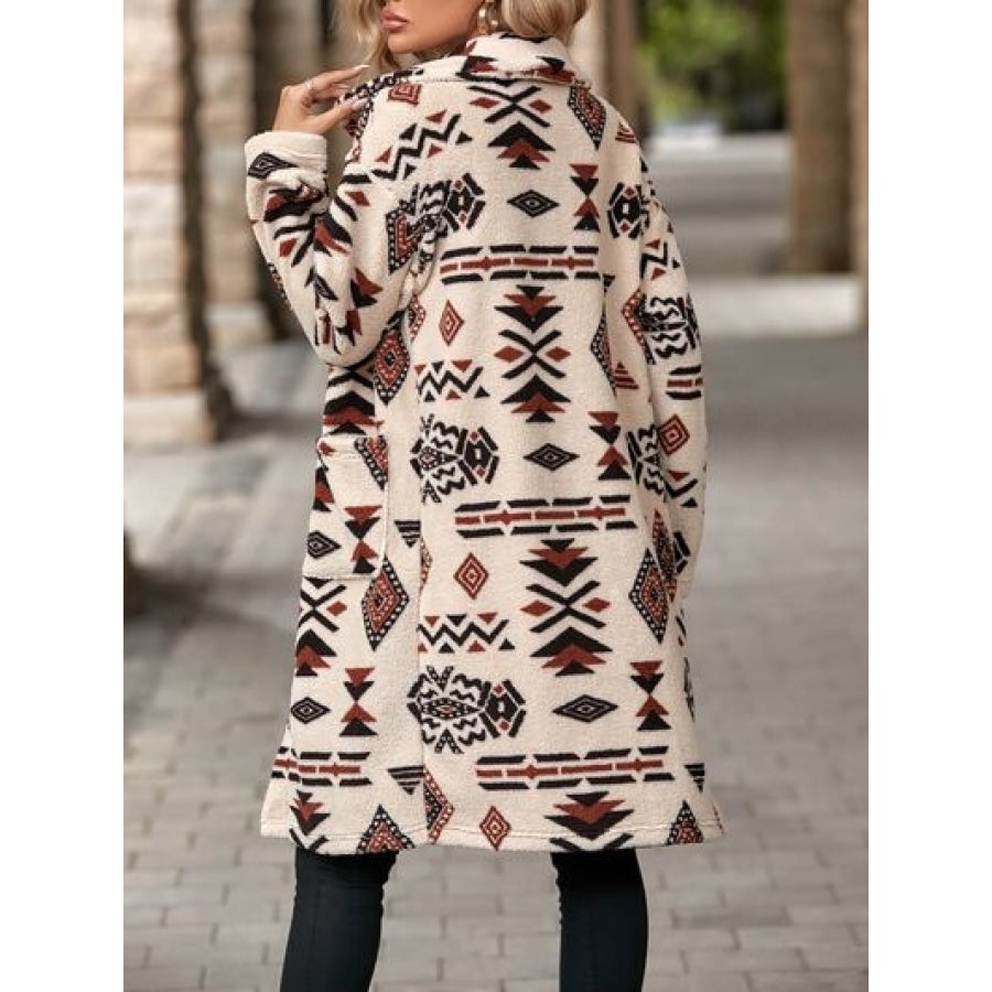 Geometric Pocketed Dropped Shoulder Coat Apparel and Accessories