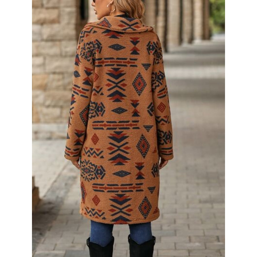 Geometric Pocketed Dropped Shoulder Coat Apparel and Accessories