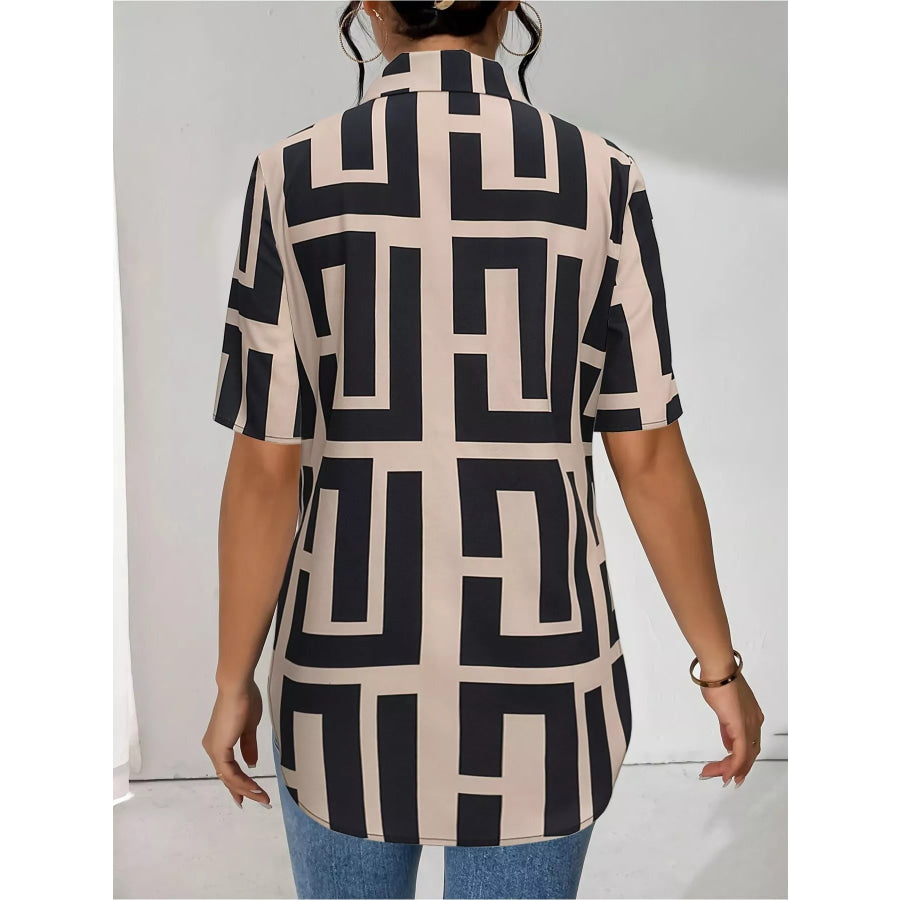 Geometric Print Button-Down Short Sleeve Shirt Apparel and Accessories