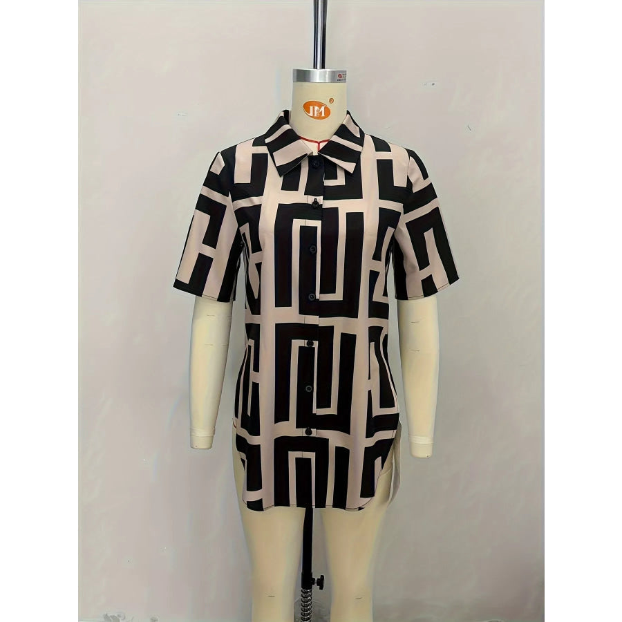 Geometric Print Button-Down Short Sleeve Shirt Apparel and Accessories