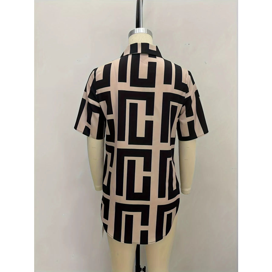Geometric Print Button-Down Short Sleeve Shirt Apparel and Accessories