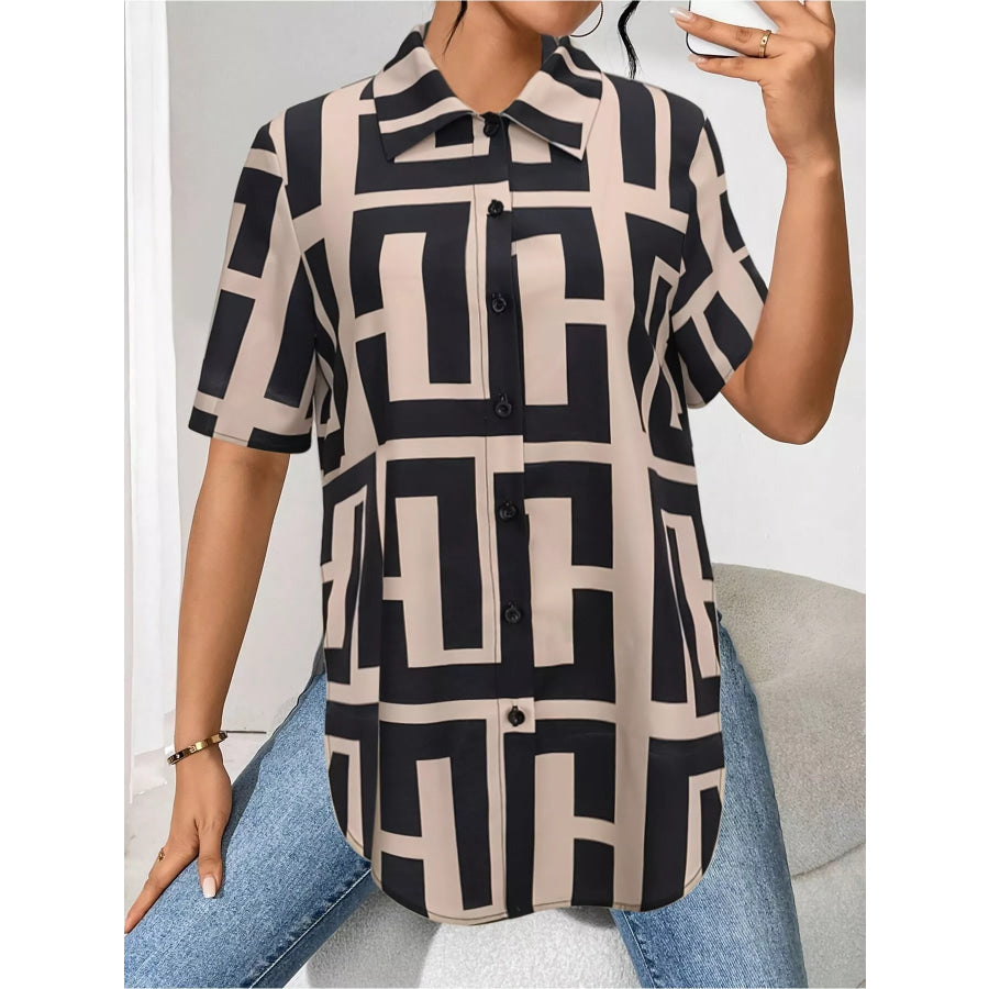 Geometric Print Button-Down Short Sleeve Shirt Apparel and Accessories