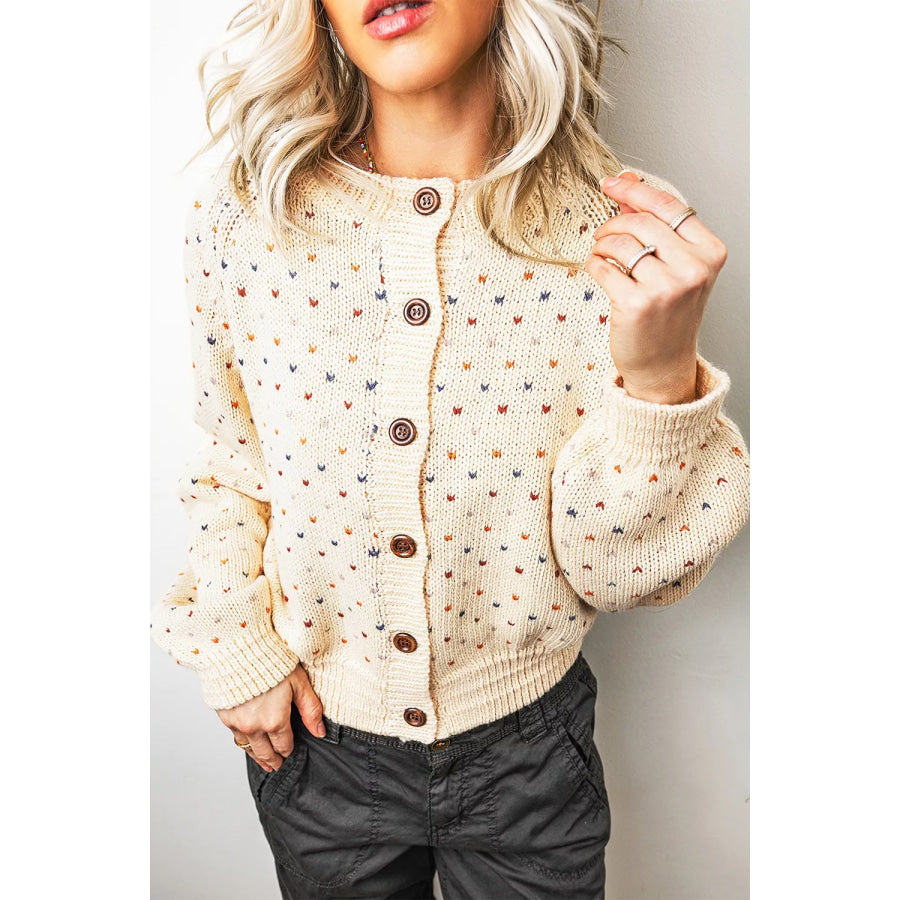 Geometric Print Button Front Long Sleeve Cardigan Apparel and Accessories
