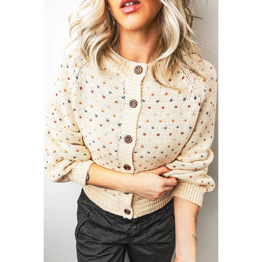 Geometric Print Button Front Long Sleeve Cardigan Apparel and Accessories