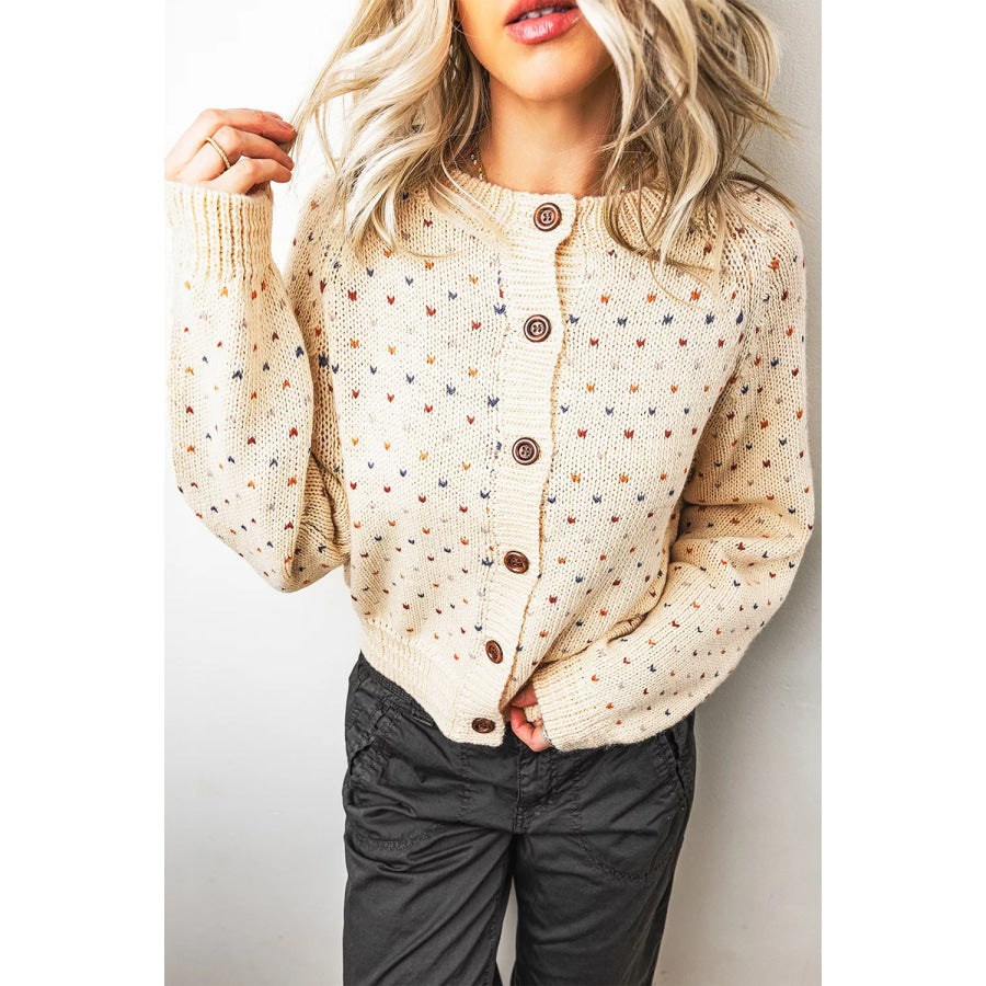 Geometric Print Button Front Long Sleeve Cardigan Apparel and Accessories