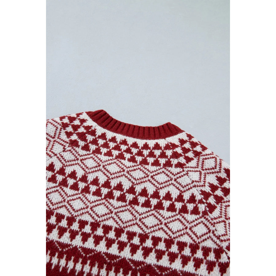 Geometric Print Button Front Long Sleeve Knitwear Cardigan Apparel and Accessories