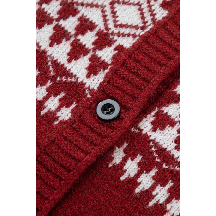 Geometric Print Button Front Long Sleeve Knitwear Cardigan Apparel and Accessories