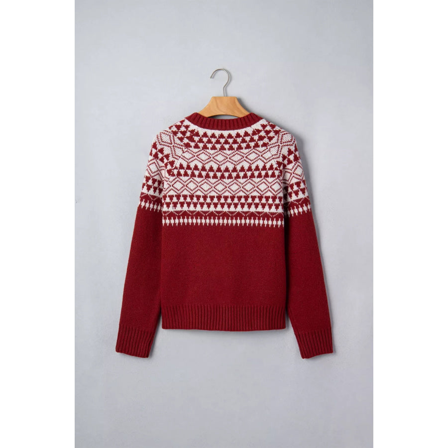 Geometric Print Button Front Long Sleeve Knitwear Cardigan Apparel and Accessories