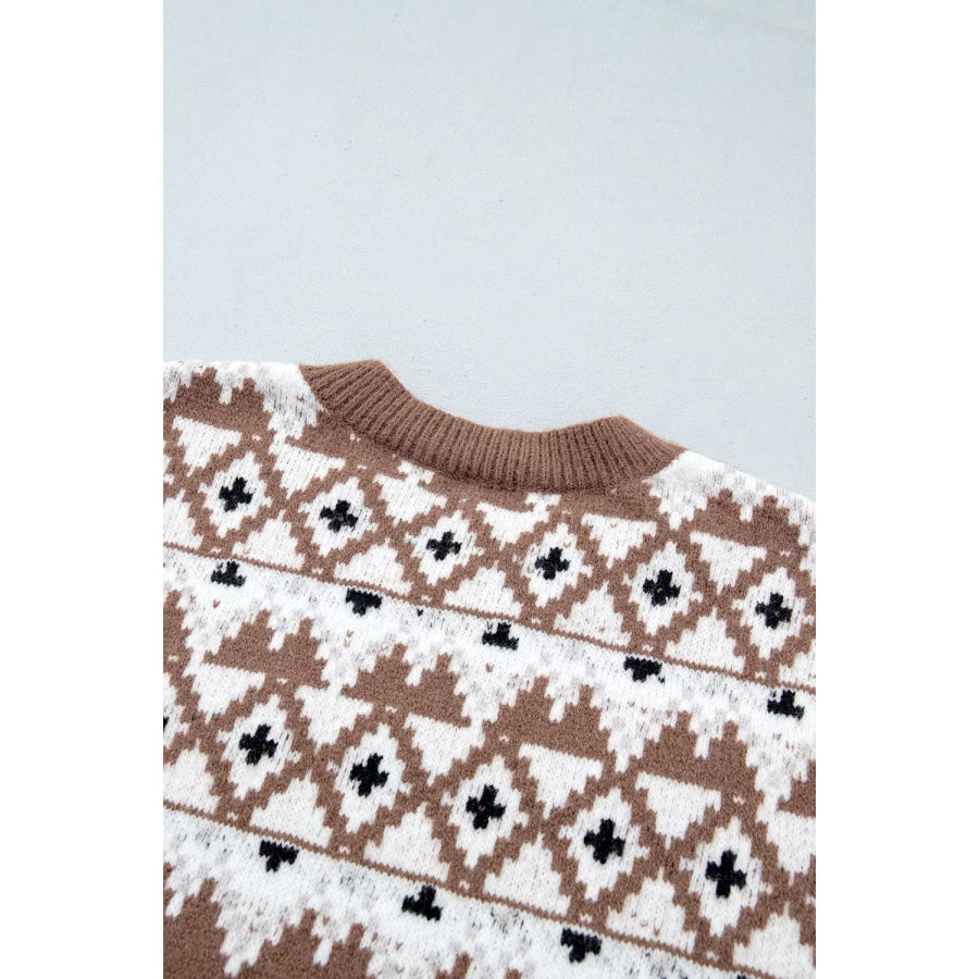 Geometric Print Drop Shoulder Casual Pullover Sweater Apparel and Accessories