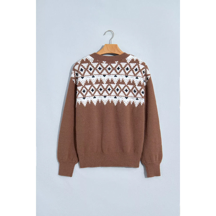 Geometric Print Drop Shoulder Casual Pullover Sweater Apparel and Accessories