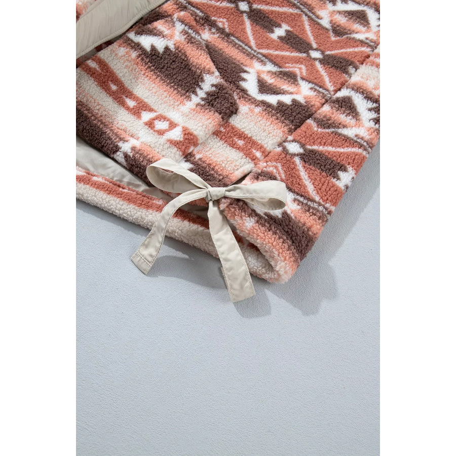 Geometric Print Fleece Metal Button Placket Shift Silhouette Vest Apparel and Accessories