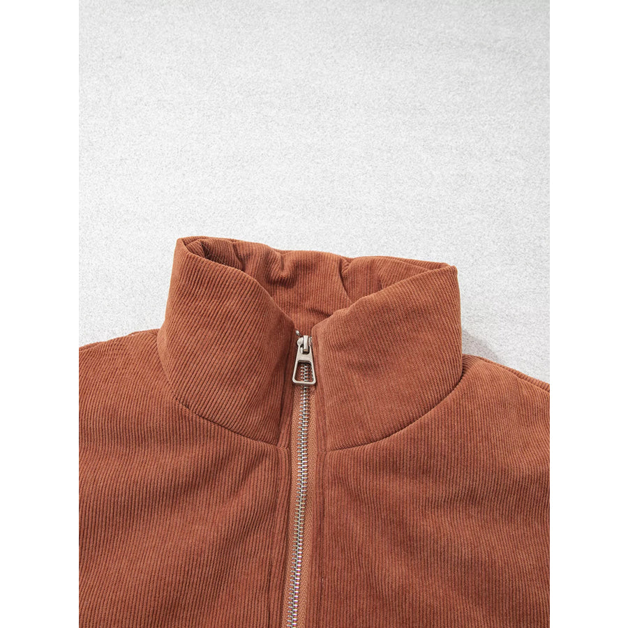 Geometric Print Fleece Metal Zipper Collar Patchwork Design Vest Apparel and Accessories
