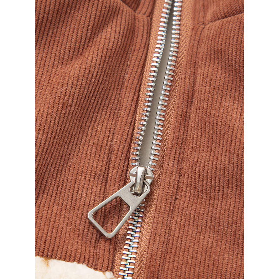 Geometric Print Fleece Metal Zipper Collar Patchwork Design Vest Apparel and Accessories
