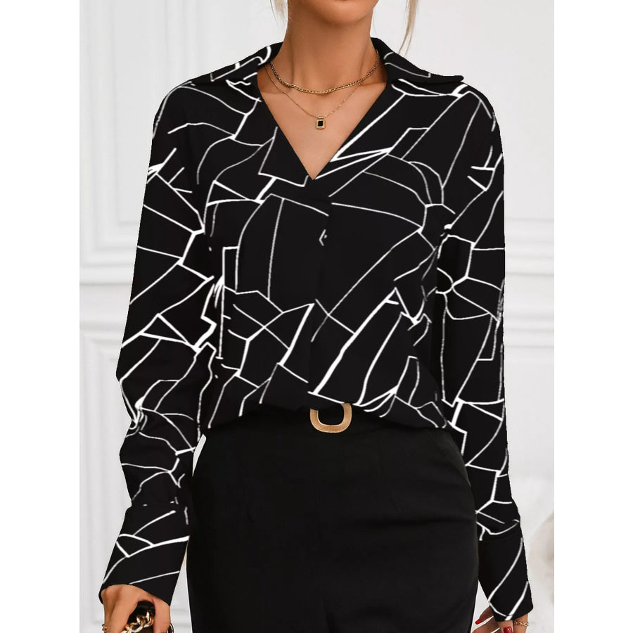 Geometric Print Long Sleeve Blouse Apparel and Accessories
