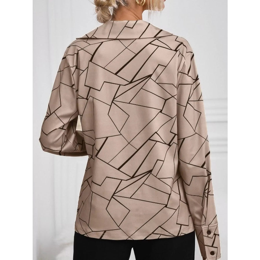Geometric Print Long Sleeve Blouse Apparel and Accessories