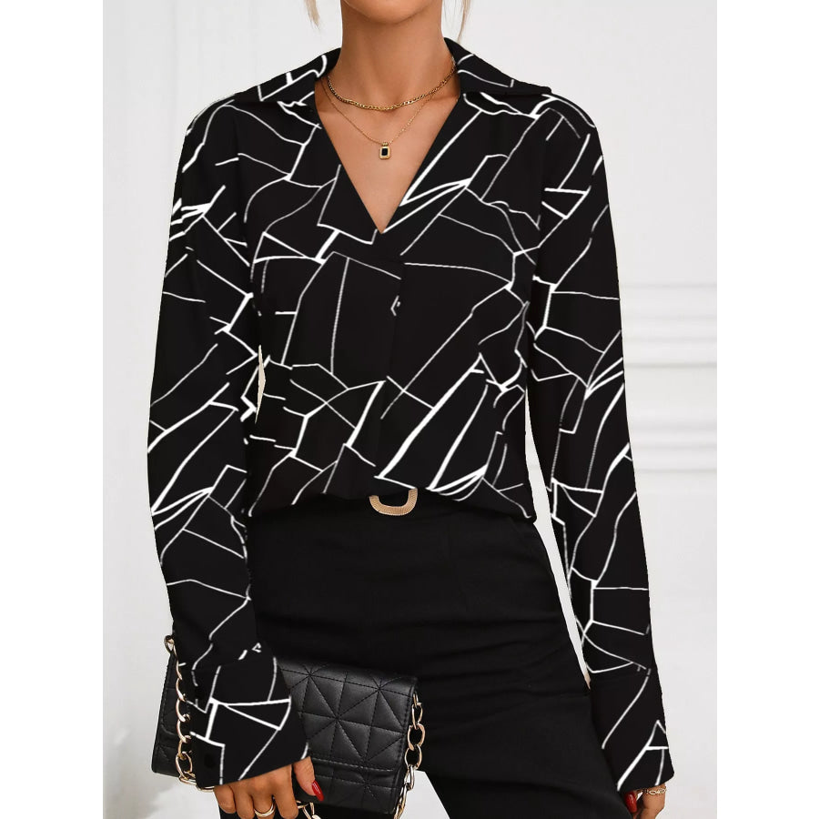 Geometric Print Long Sleeve Blouse Apparel and Accessories
