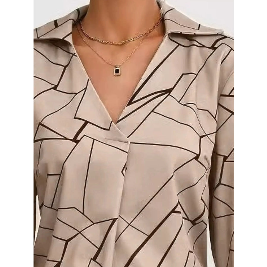 Geometric Print Long Sleeve Blouse Apparel and Accessories