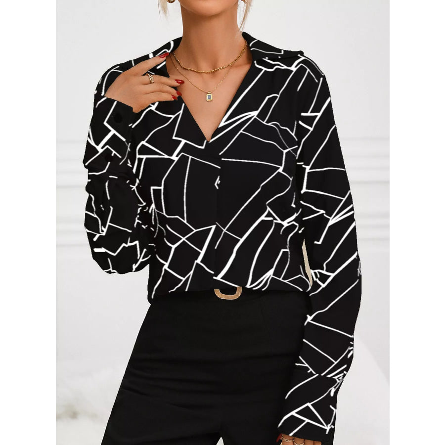 Geometric Print Long Sleeve Blouse Apparel and Accessories