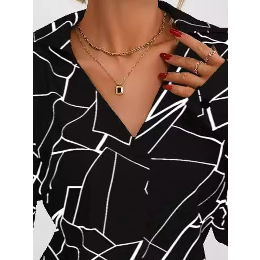Geometric Print Long Sleeve Blouse Apparel and Accessories