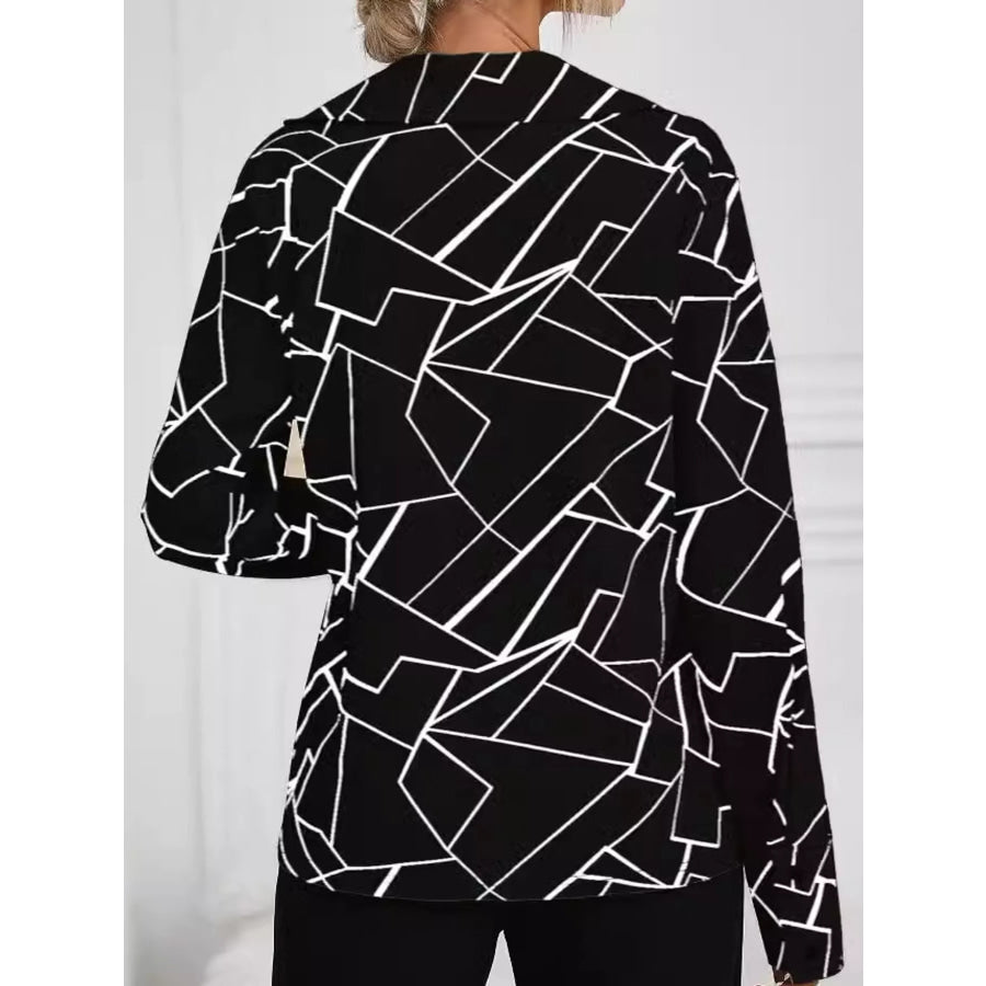 Geometric Print Long Sleeve Blouse Apparel and Accessories