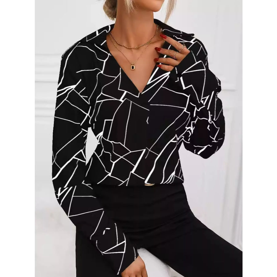 Geometric Print Long Sleeve Blouse Black / S Apparel and Accessories