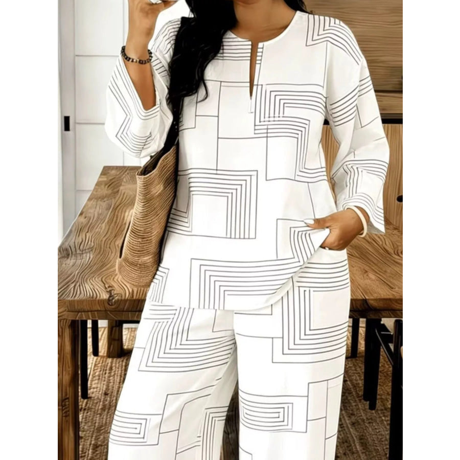 Geometric Print Relaxed Fit Top and Pants Set Apparel and Accessories
