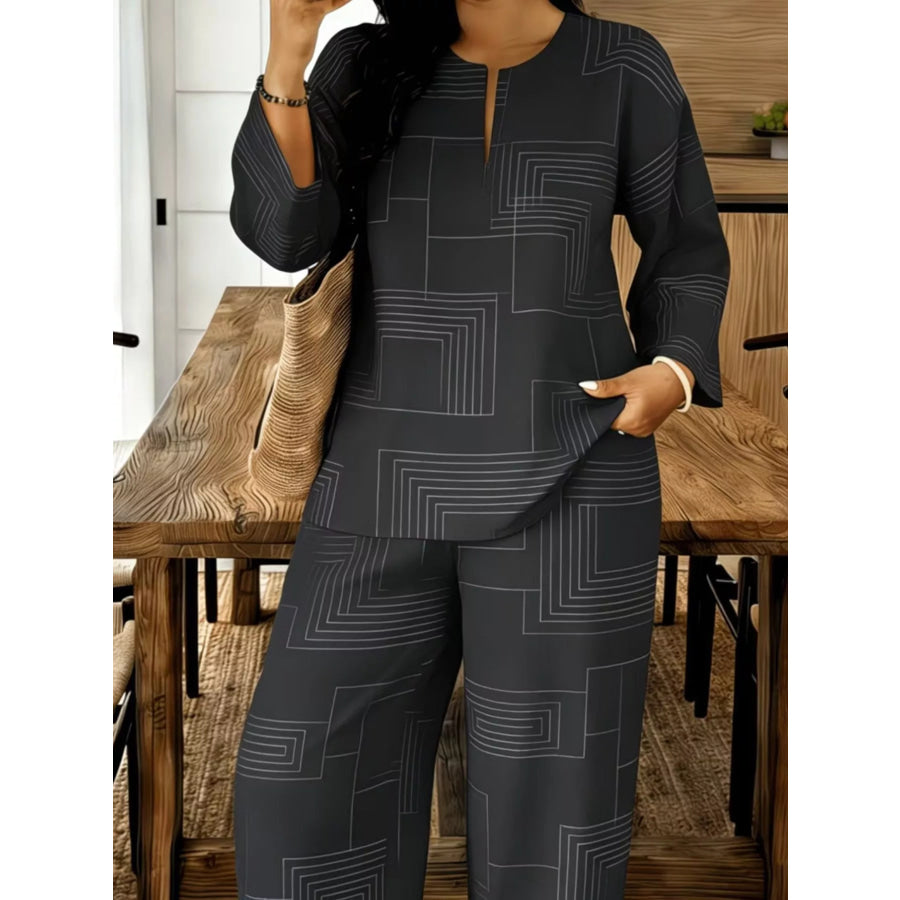 Geometric Print Relaxed Fit Top and Pants Set Apparel and Accessories