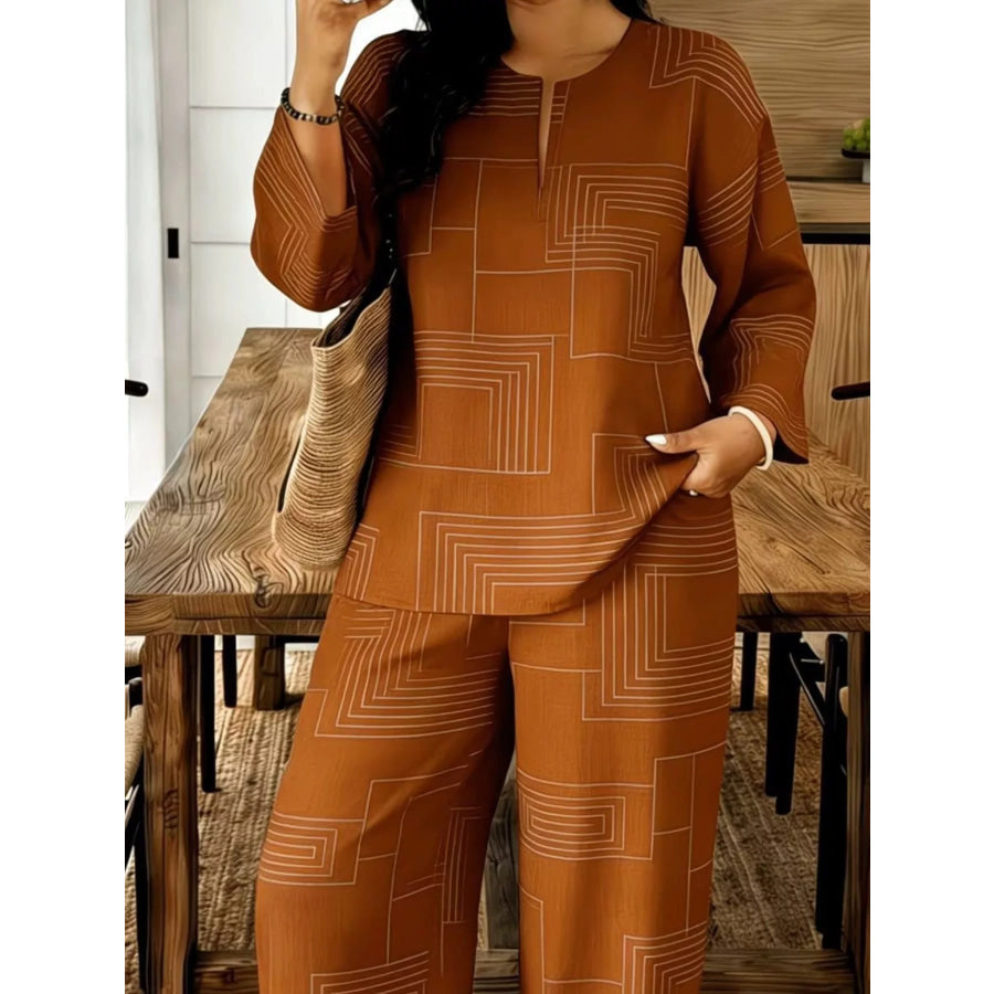 Geometric Print Relaxed Fit Top and Pants Set Apparel and Accessories