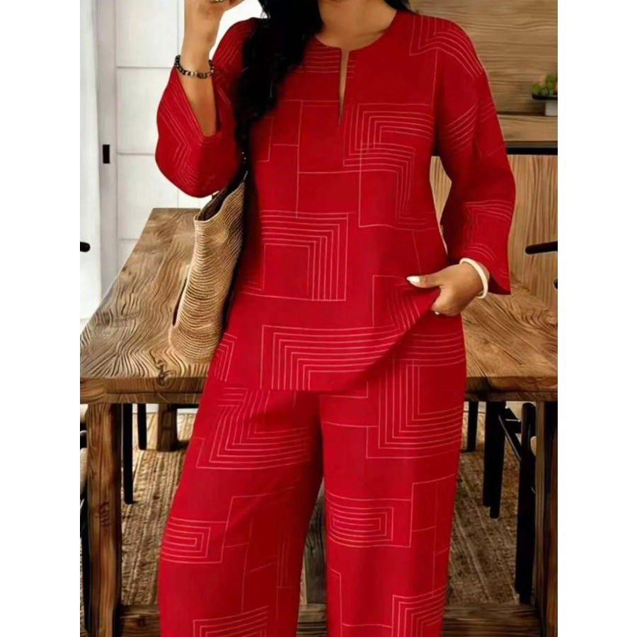 Geometric Print Relaxed Fit Top and Pants Set Apparel and Accessories