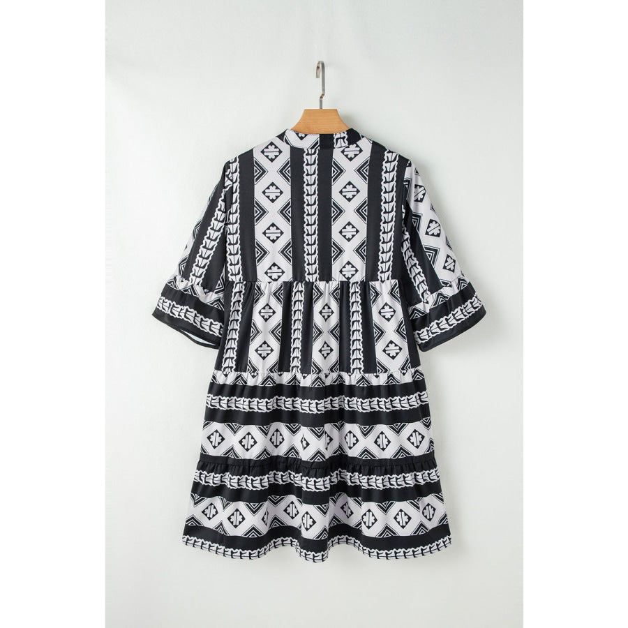 Geometric Print Ruffle Hem Mini Dress Apparel and Accessories