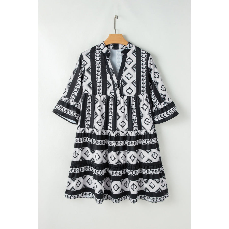 Geometric Print Ruffle Hem Mini Dress Apparel and Accessories