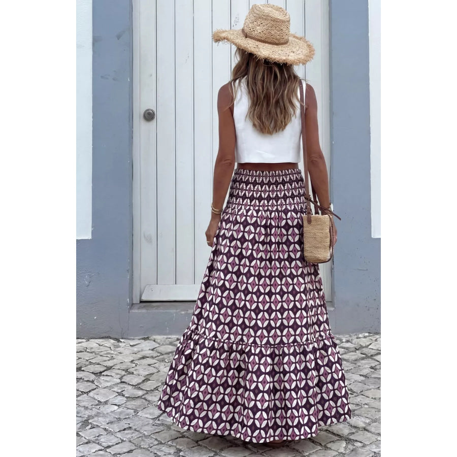 Geometric Print Smocked Waist Maxi Skirt Apparel and Accessories