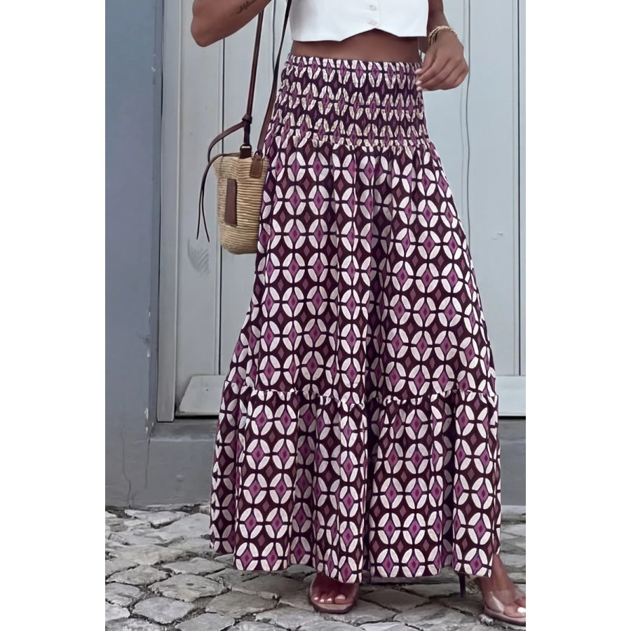Geometric Print Smocked Waist Maxi Skirt Apparel and Accessories