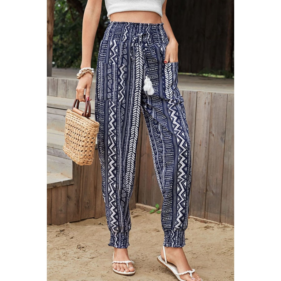 Geometric Print Tassel High-Rise Pants Dark Navy / S